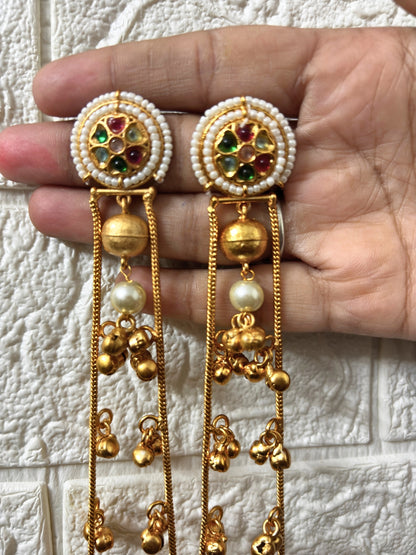 VIVAZS Gold Plated Kashmiri Long Drop Earrings(Navratna)