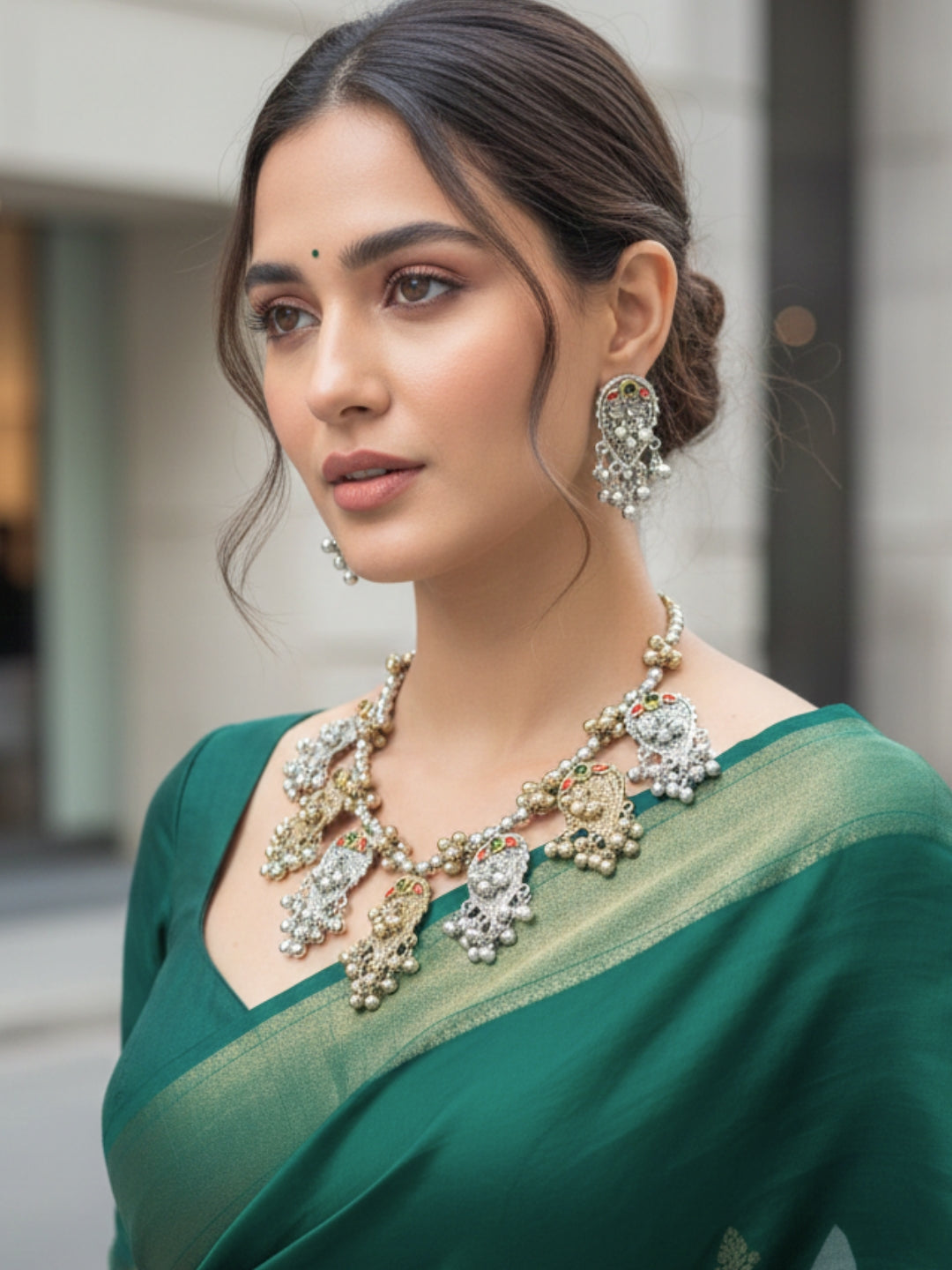 Oxidised Dual Tone Silver Plated Oxidised Jewellery Set