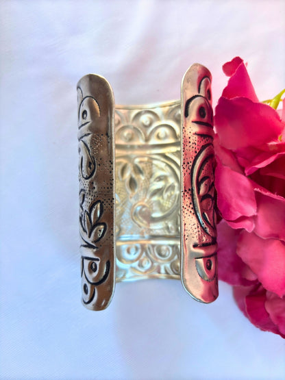 VIVAZS Women Silver-Plated Oxidised Cuff Bracelet/Handcuff