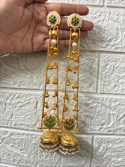 VIVAZS Gold Plated Kashmiri Long Drop Earrings(Green)