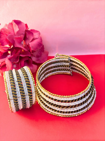 VIVAZS Gold-Plated Beaded Afghan Layered Necklace with Bracelet