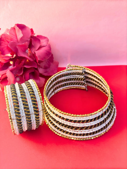 VIVAZS Gold-Plated Beaded Afghan Layered Necklace with Bracelet