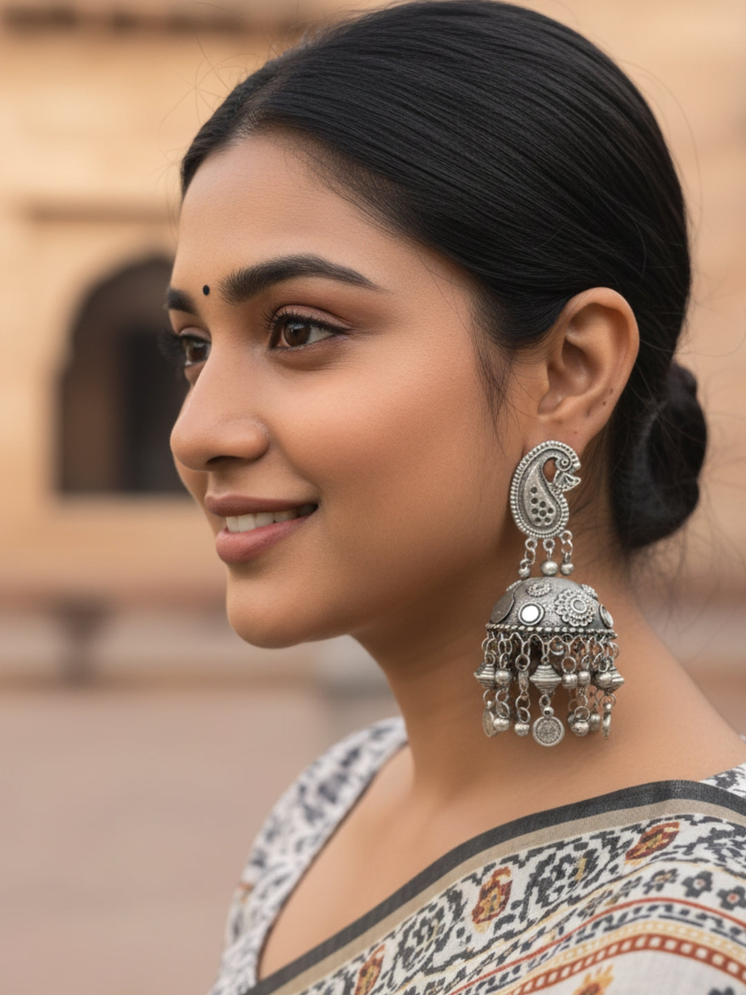 VIVAZS Women Oxidized Silver Contemporary Jhumkas Earring