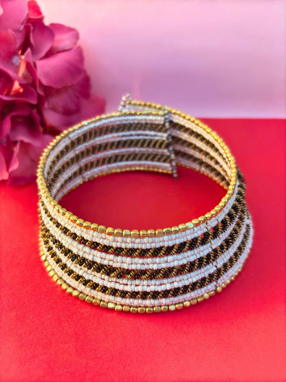VIVAZS Gold-Plated Beaded Afghan Layered Necklace with Bracelet