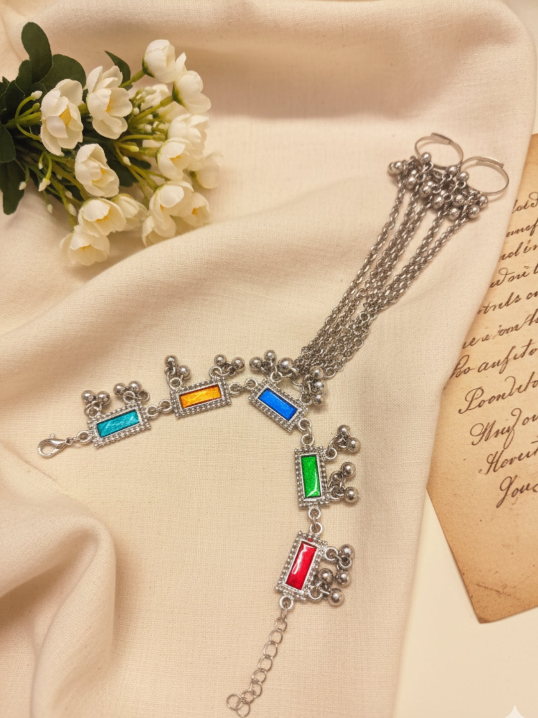 VIVAZS Silver-Plated Ring Bracelet With Hathphool