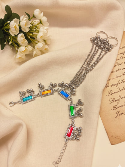VIVAZS Silver-Plated Ring Bracelet With Hathphool