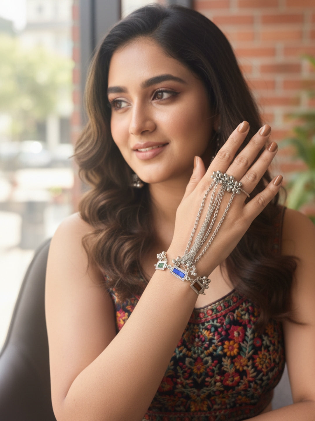 VIVAZS Silver-Plated Ring Bracelet With Hathphool