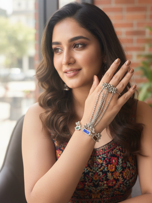 VIVAZS Silver-Plated Ring Bracelet With Hathphool