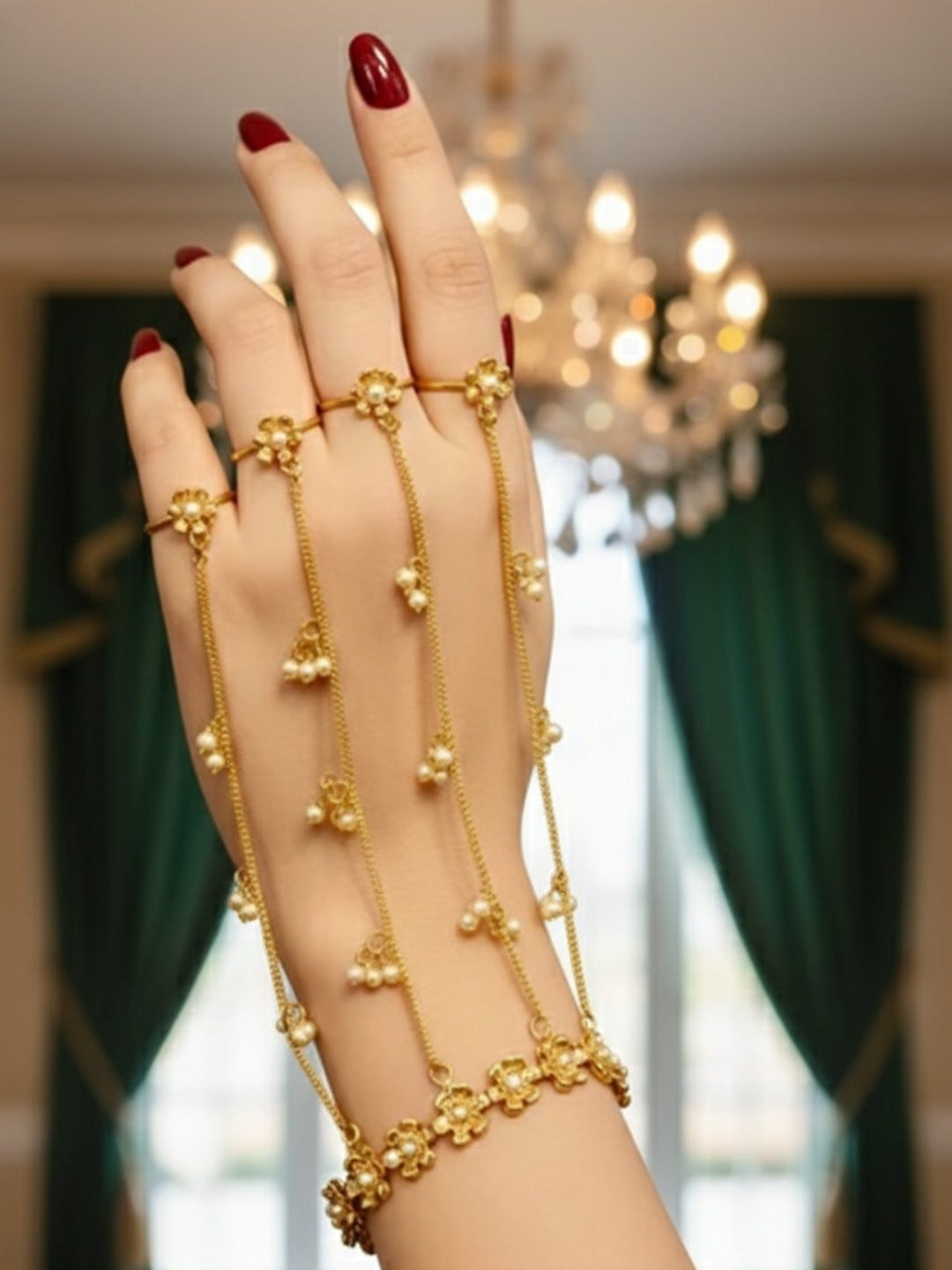 VIVAZS Gold-Plated Ring Bracelet With Hathphool