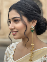 VIVAZS Kashmiri Long Drop Floral Earrings (Green)