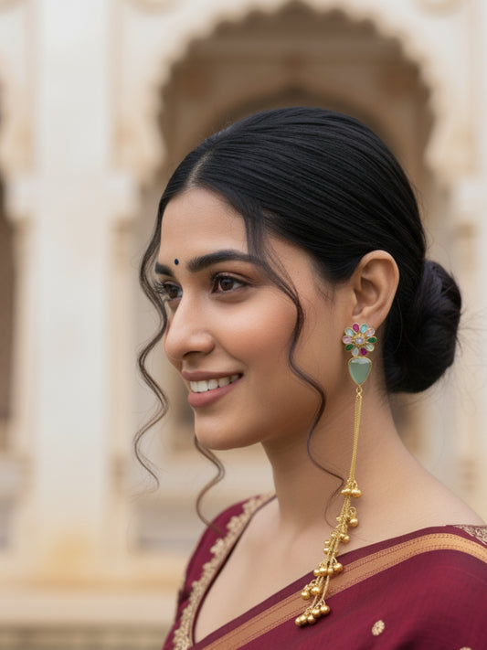 VIVAZS Kashmiri Long Drop Earrings (Mint)