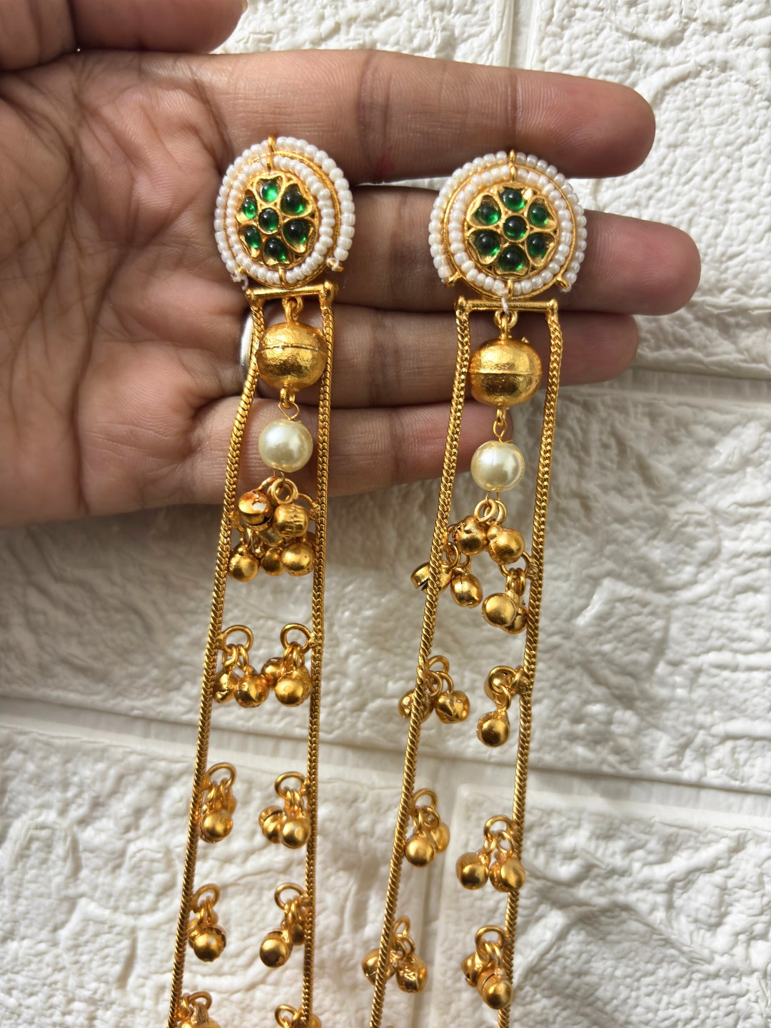 VIVAZS Gold Plated Kashmiri Long Drop Earrings(Green)