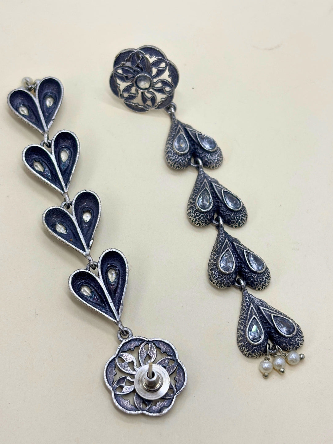 Oxidised Silver-Plated Long Dangler Earrings