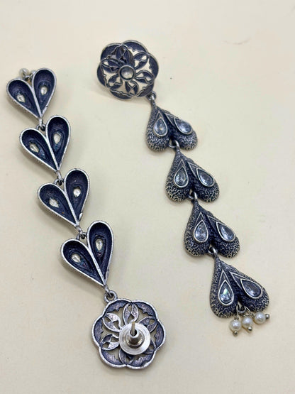 Oxidised Silver-Plated Long Dangler Earrings