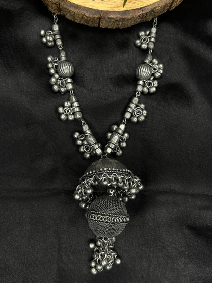 Oxidised Silver-Plated Tribal Statement Long Necklace