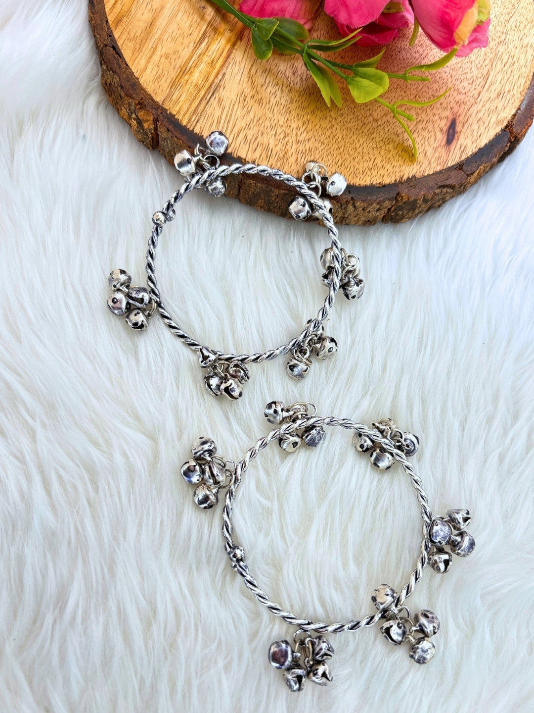 Set of 2 Silver-Plated Oxidised Ghungroo Bangle