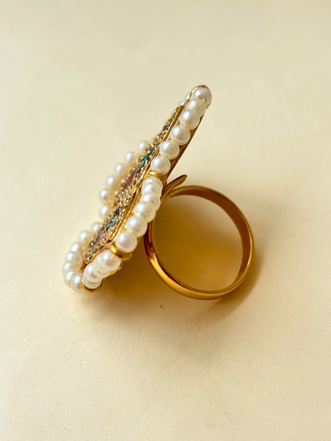 Gold-Plated AD stones Studded & Butterfly shaped Adjustable Statement Finger Ring