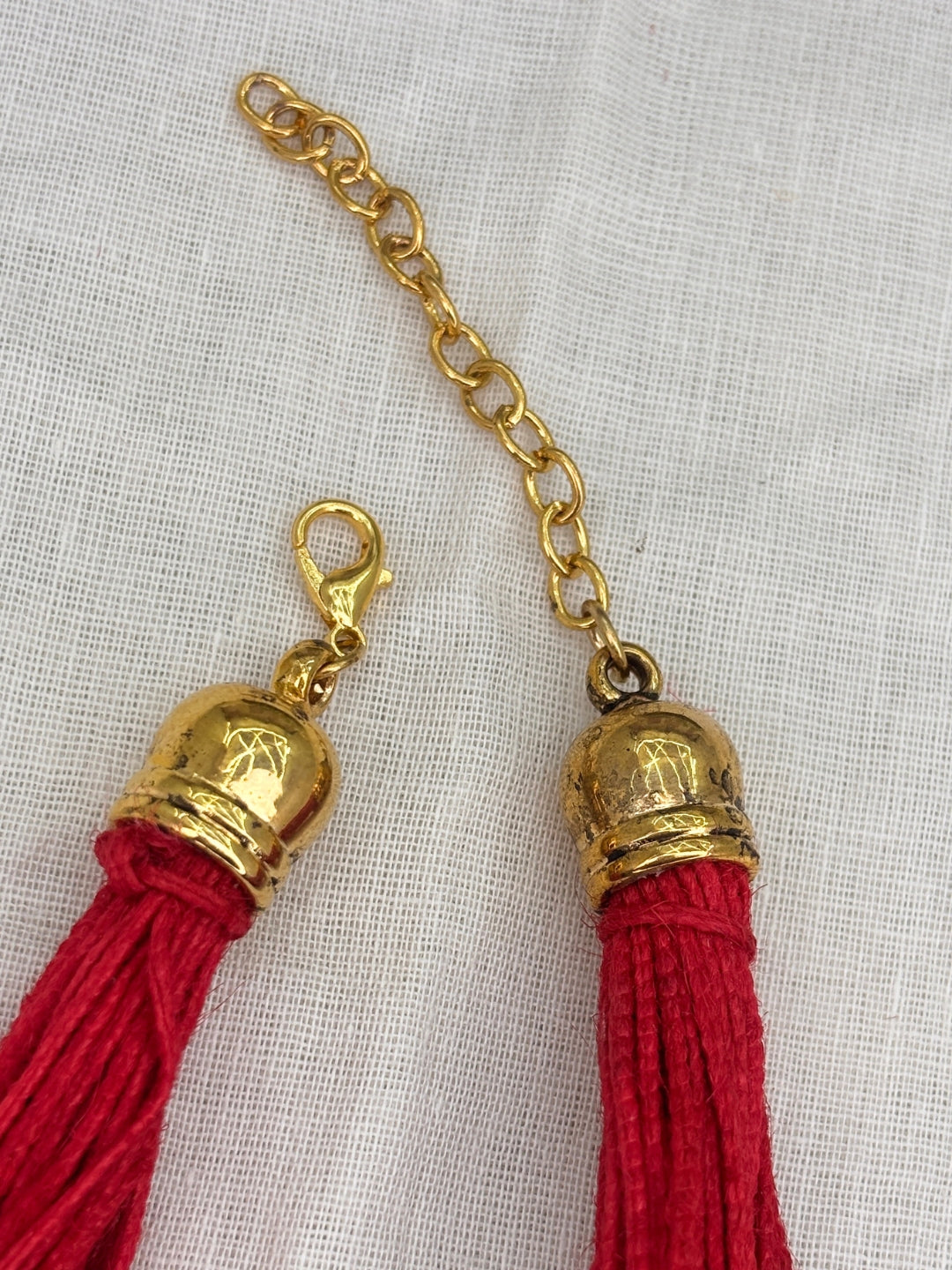 Gold-Plated Oxidised Statement Red Thread Layered Jute Necklace