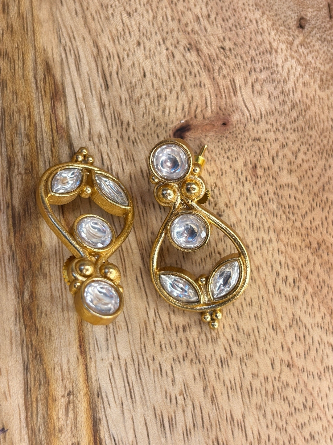 Gold-Plated Contemporary Stud Drop Earrings
