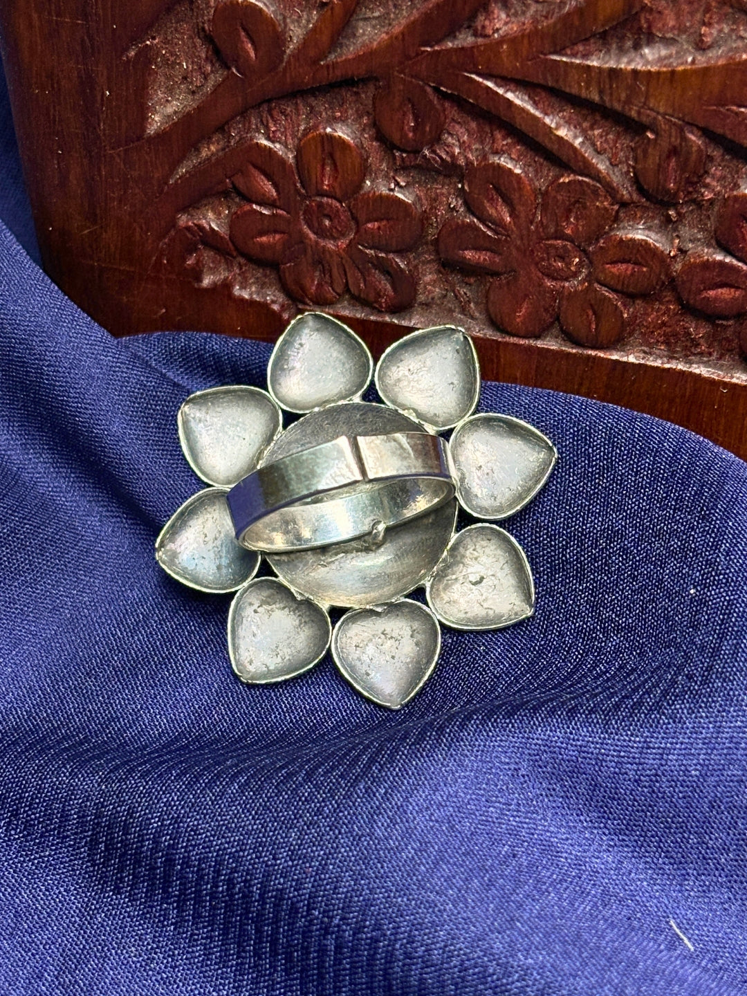 Women Oxidised Silver-Plated Floral Statement Ring