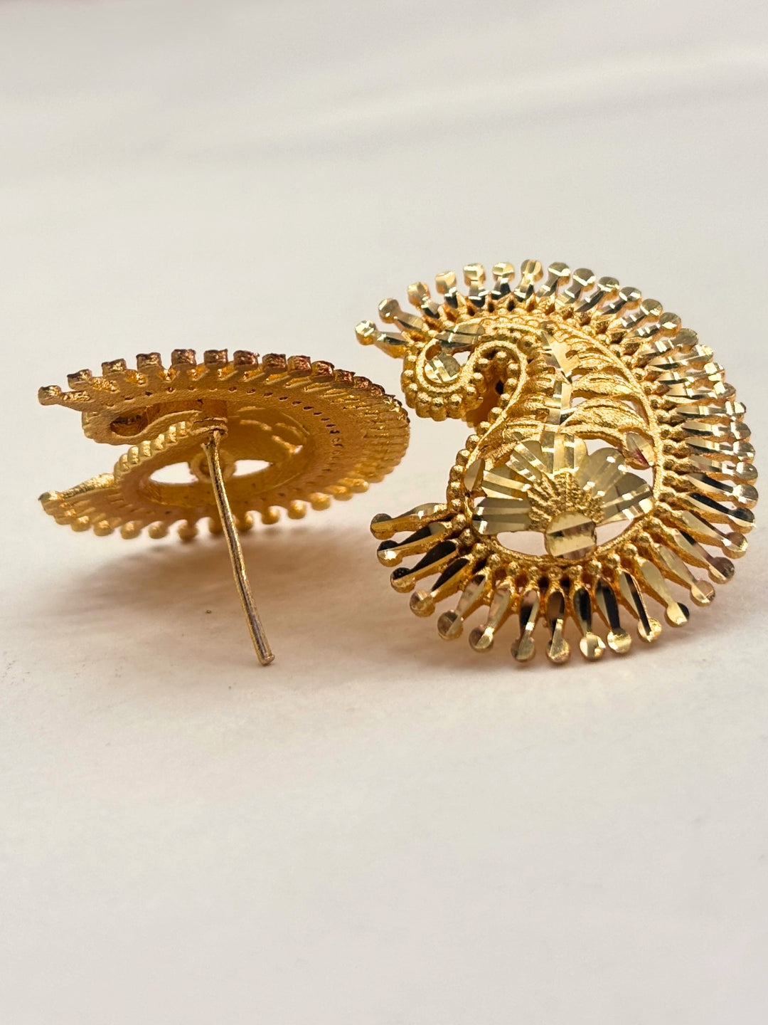 Gold-Plated Peacock Design Statement Stud Earrings