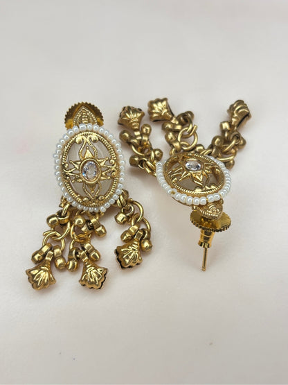 Gold-Plated White Kundan Stone Contemporary Stud Earrings
