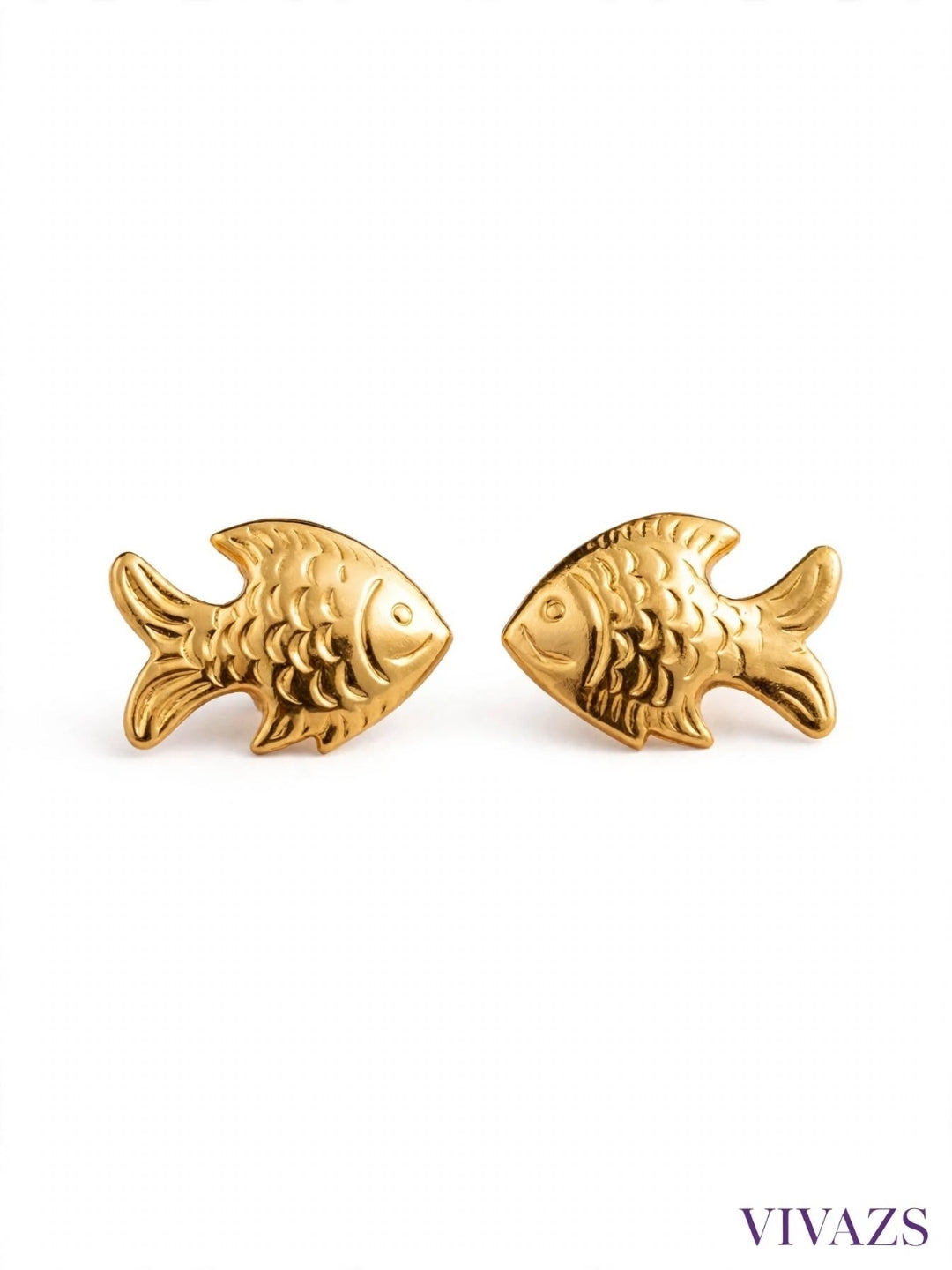 Gold-Plated Fish Motif Textured Stud Earrings