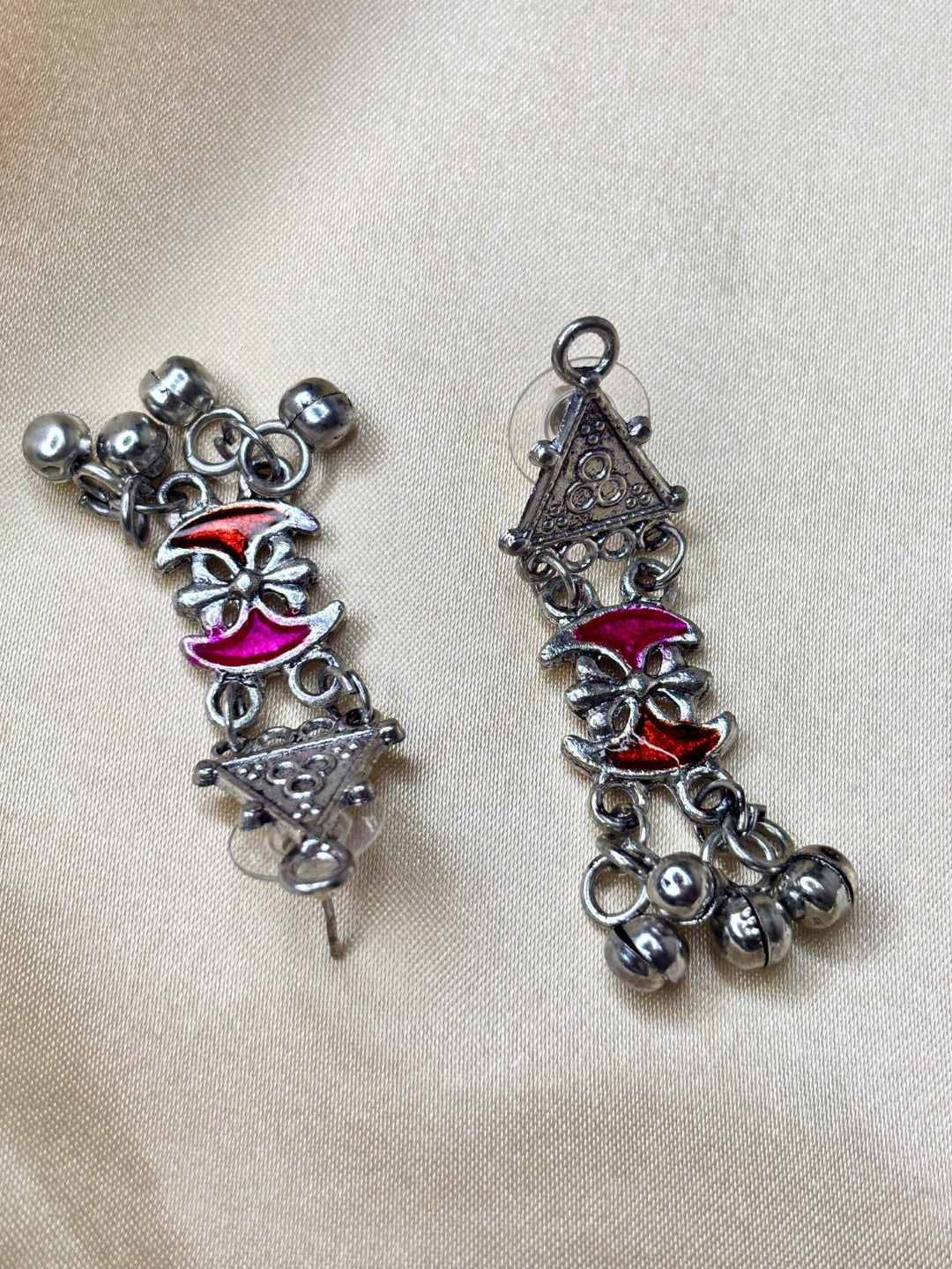 Women Oxidised Silver-Plated Multicolour Stone Studded Long Pendant Necklace Jewellery Set