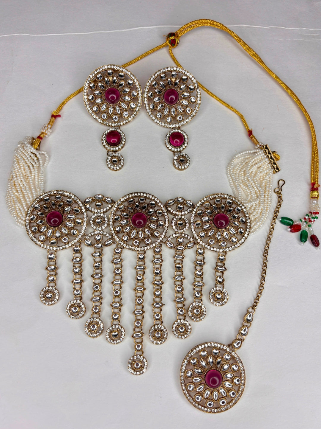 Gold-Plated Red Kundan Stone Choker Jewellery Set