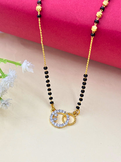 Gold-Plated American Diamond Interlinked Rings Mangalsutra Necklace