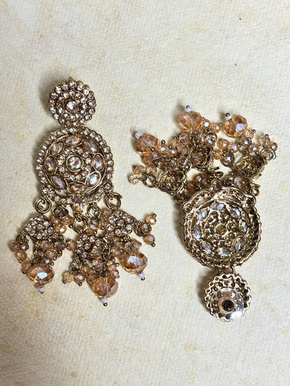 Gold-Plated Embellished Kundan Crystal Long Chandbali Jhumka Earrings