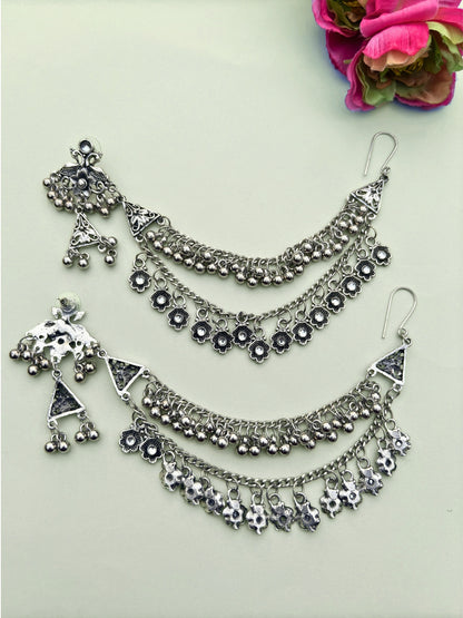 VIVAZS Oxidised Contemporary Kaanchain Earrings