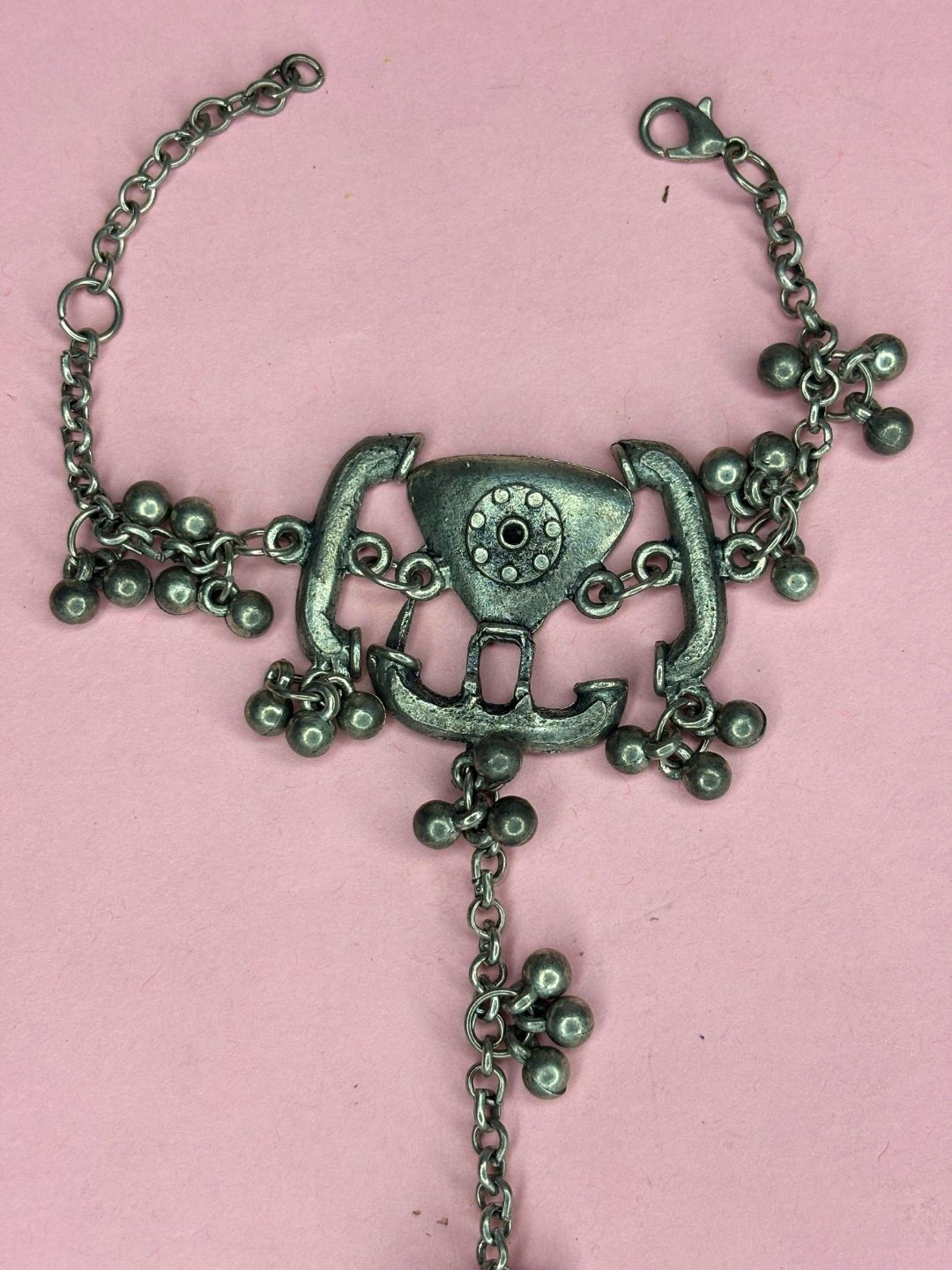 Oxidised Silver-Plated Antique Haath Phool Hand Harness Bracelet