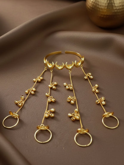 VIVAZS Gold-Plated Chand Ring Bracelet With Hathphool