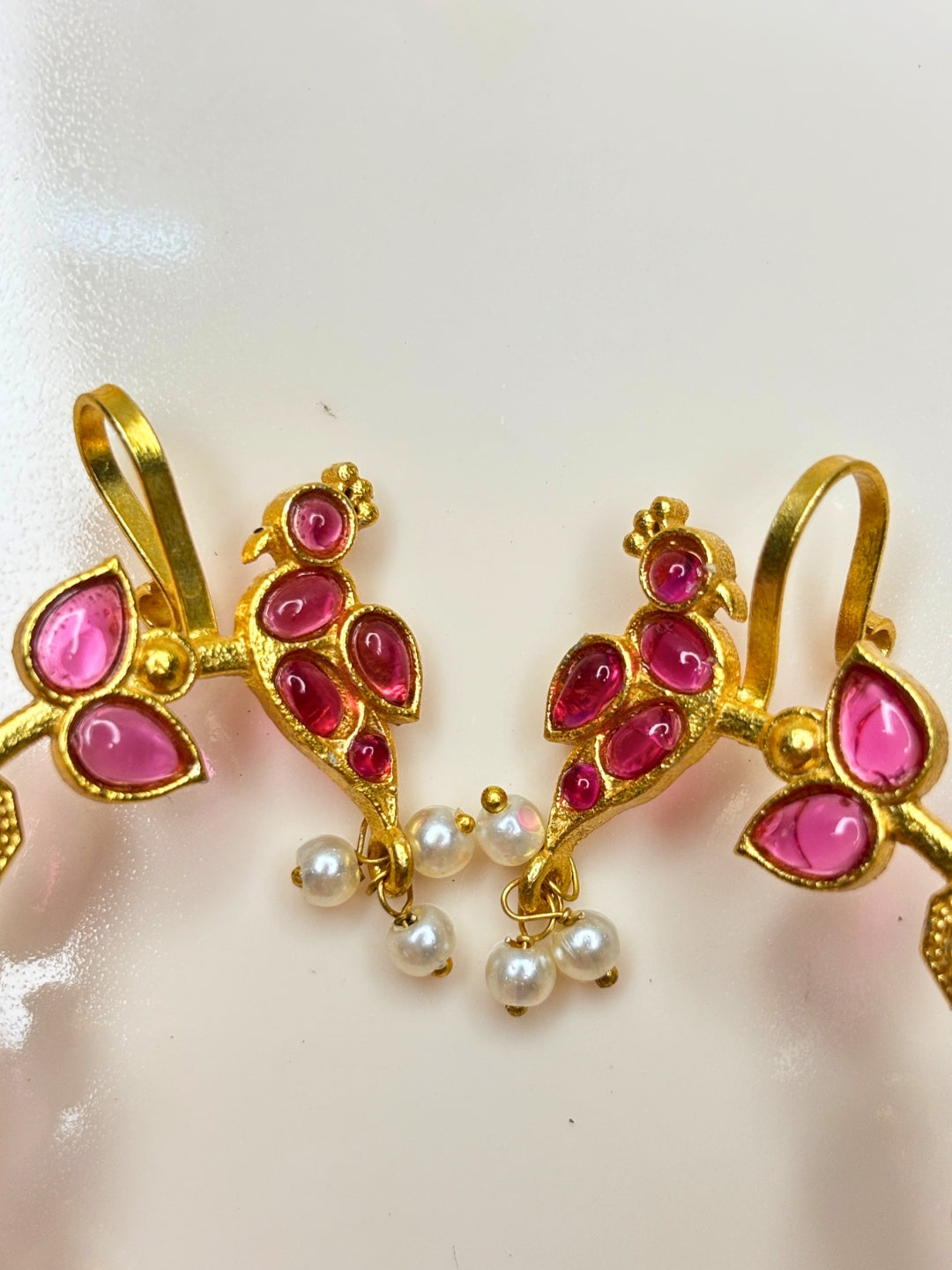 VIVAZS Gold Plated Contemporary Ear Cuff Earrings (Pink)