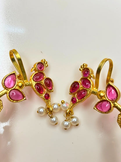 VIVAZS Gold Plated Contemporary Ear Cuff Earrings (Pink)