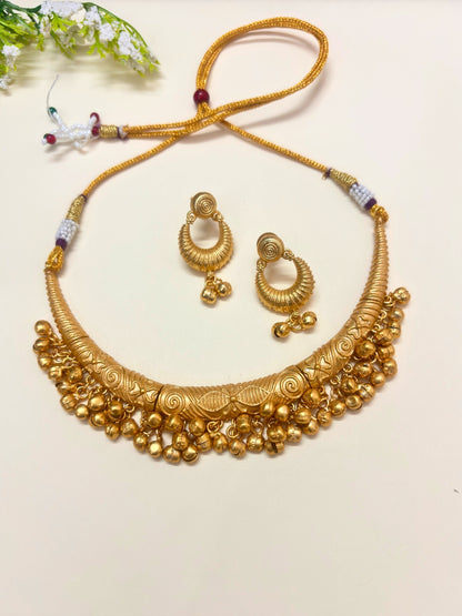 VIVAZS Golden Choker Necklace Ghungaro Jewellery Set