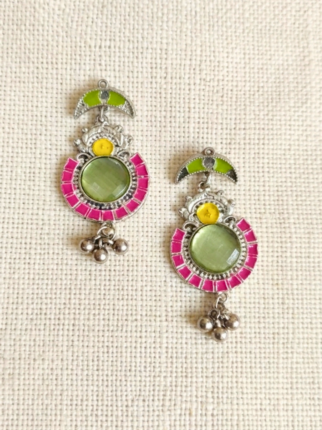 Women Oxidised Silver-Plated Multicolor Stone Statement Necklace & Earrings Set