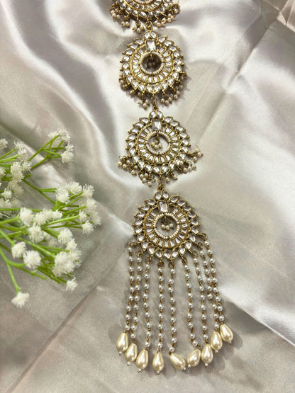 Bridal Gold-Plated Kundan Multi-Layer Hair Braid Accessory