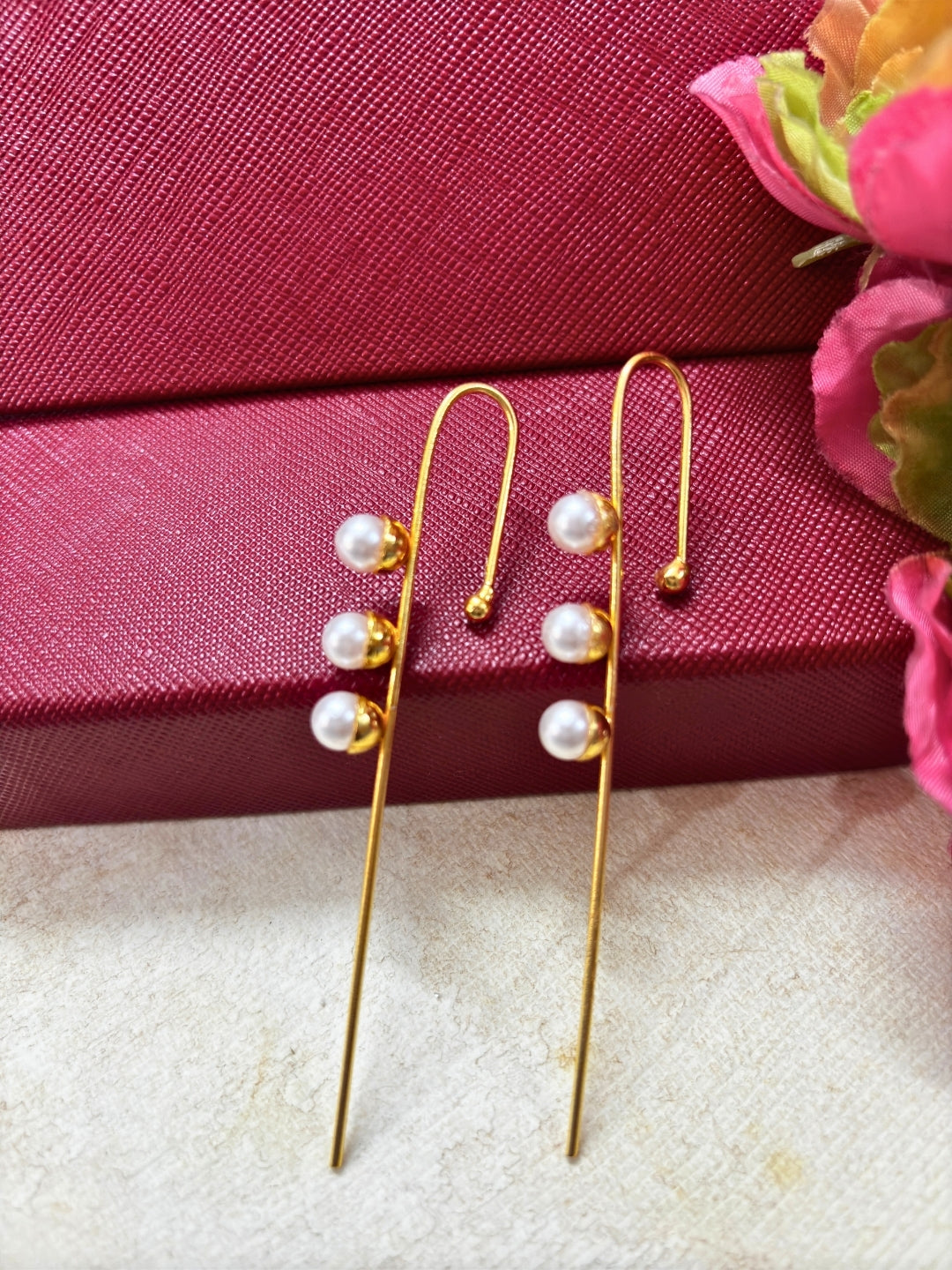 Gold-Plated Classic Pearl Ear Cuff Bugadi Earrings