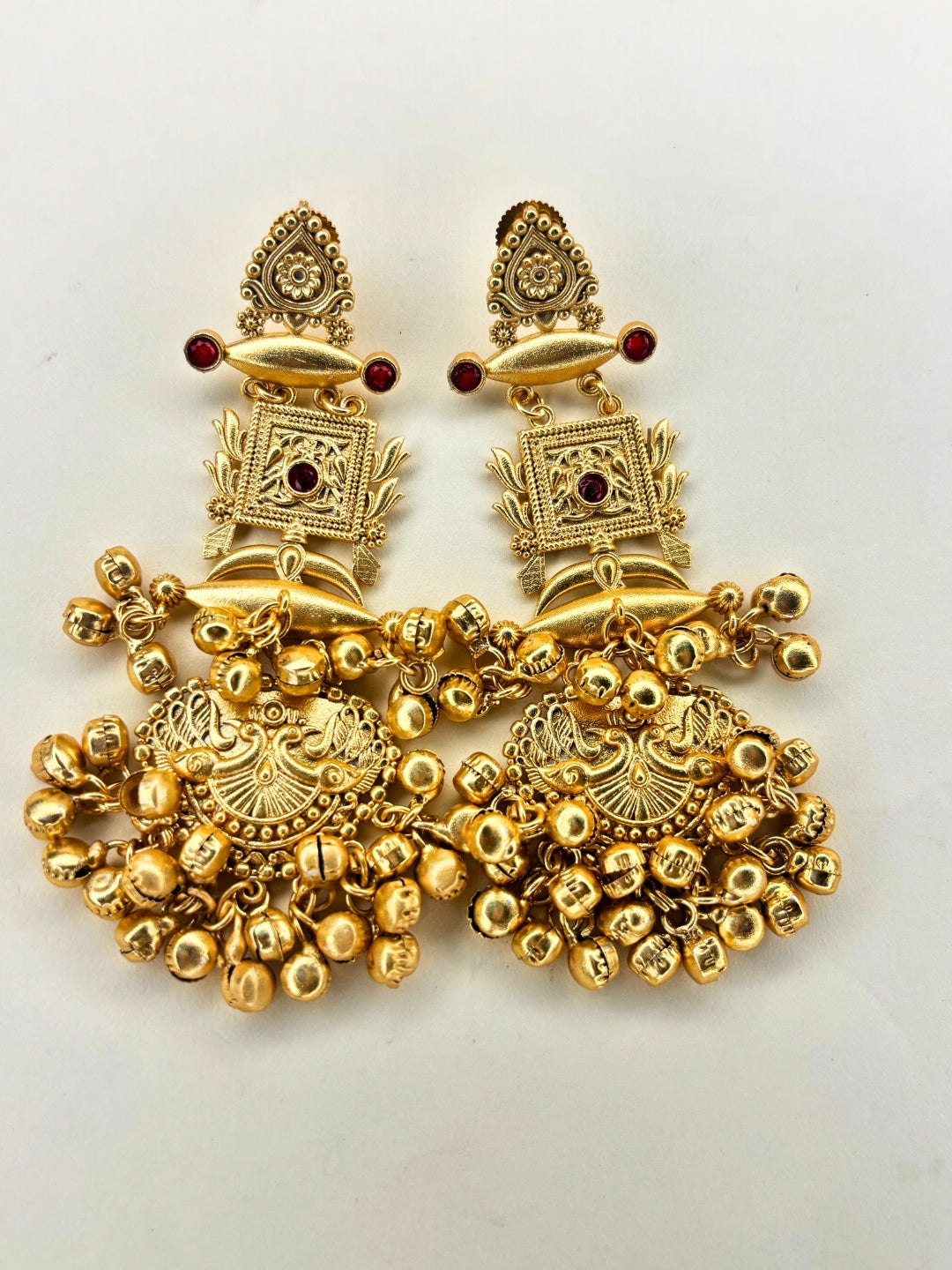 Gold-Plated Pink Stone Kundan Ghungroo Statement Drop Earrings