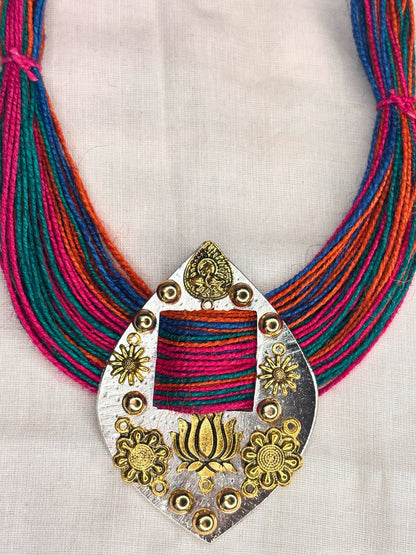 Gold-Plated Oxidised Statement Multi Thread Jute Necklace