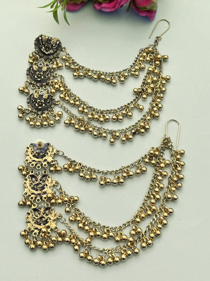 VIVAZS Oxidised 3 Layered EarChain Drop Earrings