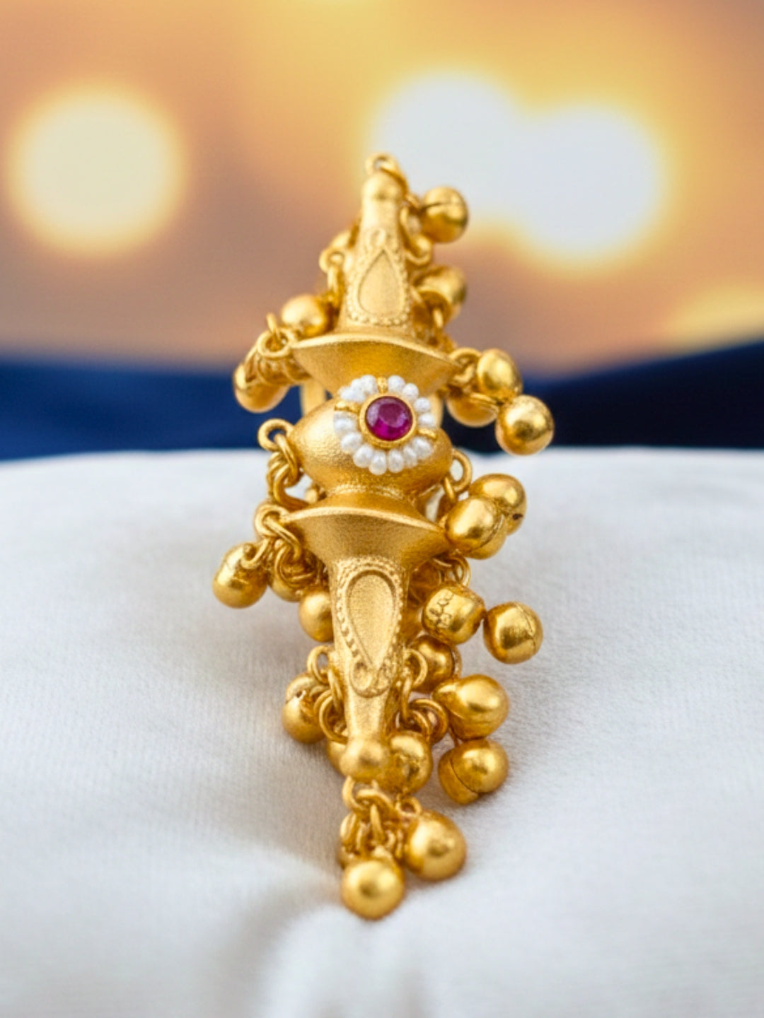 Gold-Plated Red Stones Studded Finger Ring