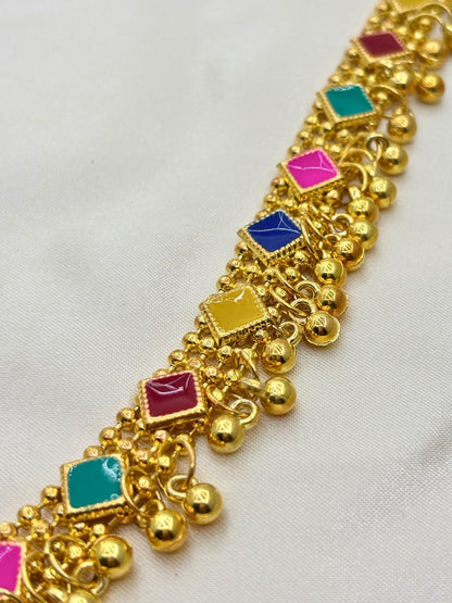 Women Gold-Plated Multicolour Stone Studded Kamarbandh Waist Belt