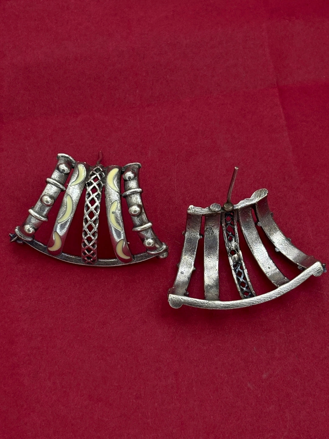 Oxidised Silver-Plated Crescent Design Stud Earrings