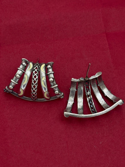 Oxidised Silver-Plated Crescent Design Stud Earrings