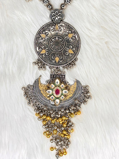 Dual-Tone Silver & Gold-Plated Oxidised Tribal Statement Necklace Set