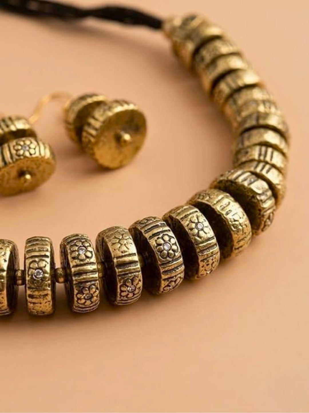Silver & Gold-Plated Oxidized Beaded Choker Necklace set