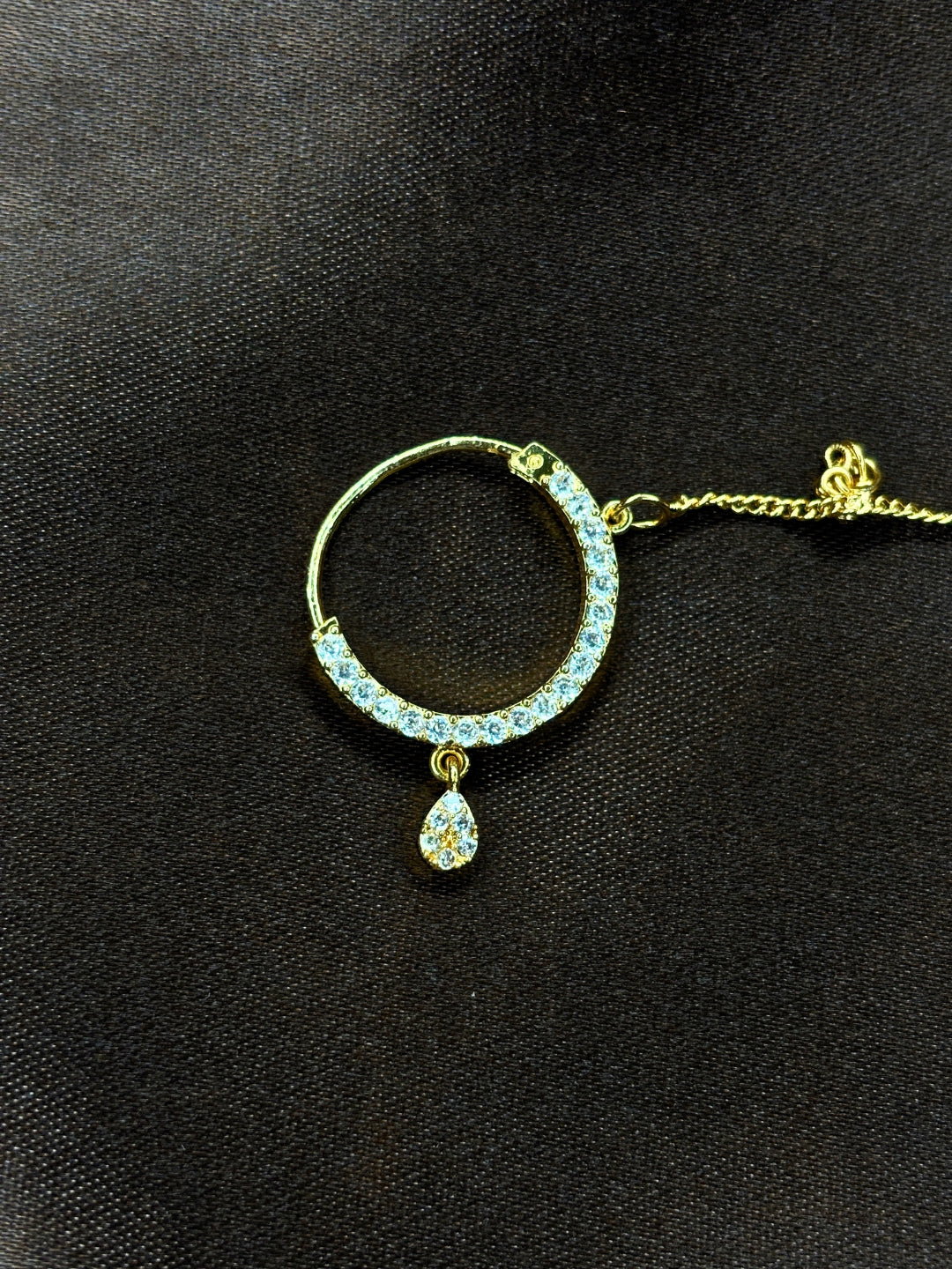 Gold-Plated AD and Cubic Zirconia  chained Adjustable Nosepin Chain (Nath)